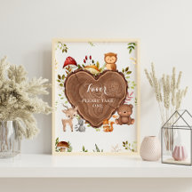 素朴な森林動物の赤ちゃんシャワー歓迎サイン