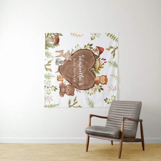 素朴な森林動物の赤ちゃんシャワー タペストリー (インサイチュ(横))