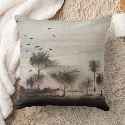 素朴な森林秋の夕日 クッション (ブランケット)