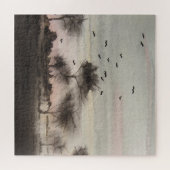 素朴な森林秋の夕日 ジグソーパズル (横)