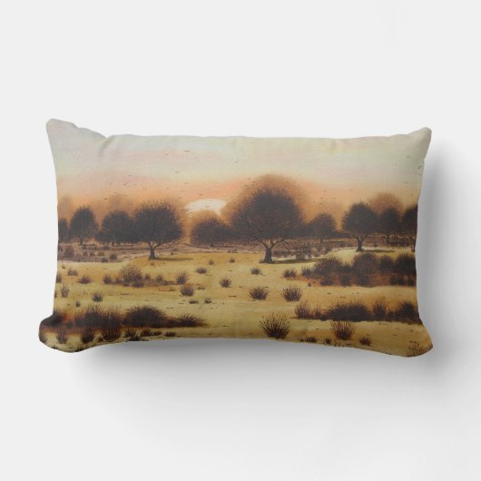 素朴な森林秋の夕日 ランバークッション (正面)