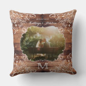 素朴な森林結婚式の写真の木製のパネルのヴィンテージ クッション (裏面)
