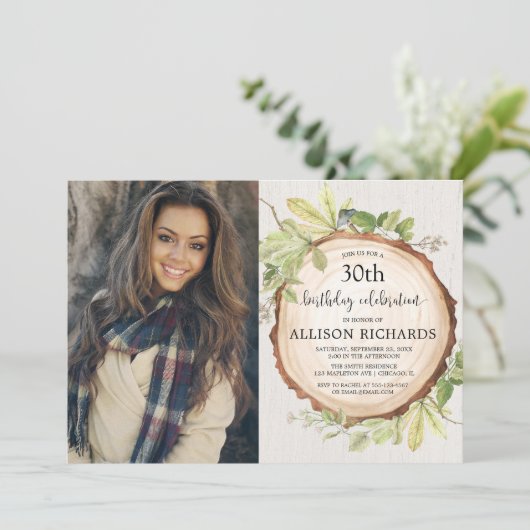 素朴な森林誕生会の大人年齢の写真 招待状 (スタンド正面)