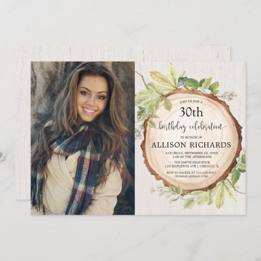 素朴な森林誕生会の大人年齢の写真 招待状 (正面/裏面)