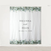 素朴な植物のユーカリのグリーンウェディング タペストリー (正面)