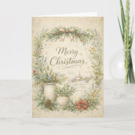 素朴な植物のリース メリークリスマス シーズンカード
