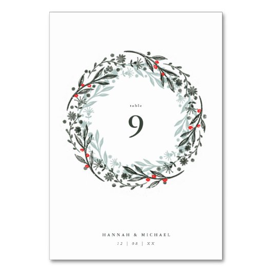 素朴な植物の水彩画の花輪 テーブルナンバー (正面)