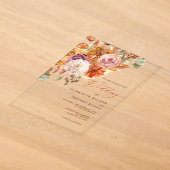 素朴な植物の花テラコッタの秋の結婚式 アクリル招待状 (レイダウン)