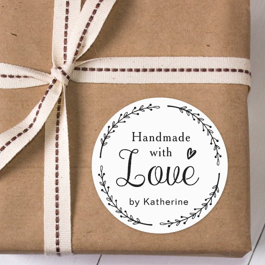 素朴な植物の花輪 手作りの愛情を込めて ラウンドシール