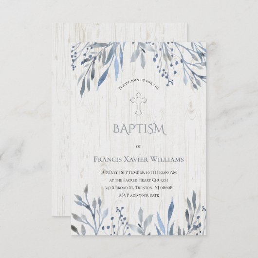 素朴な植物デザインバプテスマの招待 招待状 (正面/裏面)