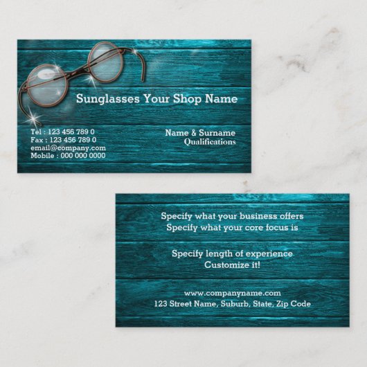 素朴な検眼医の光学眼鏡技師ガラス 名刺 (正面/裏面)