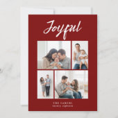 素朴な楽しい四人家族のフォトコラージュ 赤 シーズンカード (正面)