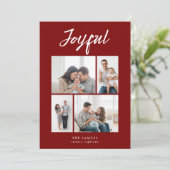 素朴な楽しい四人家族のフォトコラージュ 赤 シーズンカード (スタンド正面)