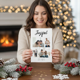 素朴な楽しい四人家族のホワイトフォトコラージュ シーズンカード