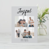 素朴な楽しい四人家族の写真コラージュ灰 シーズンカード (スタンド正面)