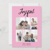 素朴な楽しい四人家族の写真コラージュ ピンク シーズンカード (正面)