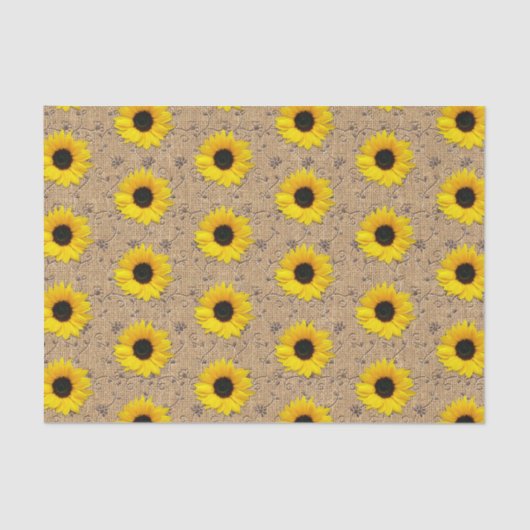 素朴な模倣されたバーラップのレースの黄色のヒマワリ 薄葉紙 (正面)