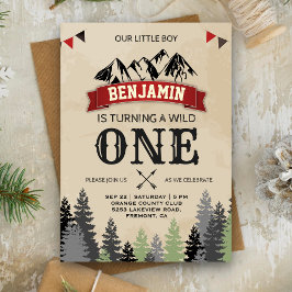 素朴な樵の少年 ワイルド ワン 1歳の誕生日パーティー 招待状