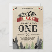 素朴な樵の少年 ワイルド ワン 1歳の誕生日パーティー 招待状 (正面)