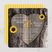 素朴な樹皮のハートおよびヒマワリの結婚式 招待状 (正面/裏面)