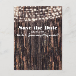 素朴な樹皮の木とストリングライトの秋の招待状 案内ポストカード