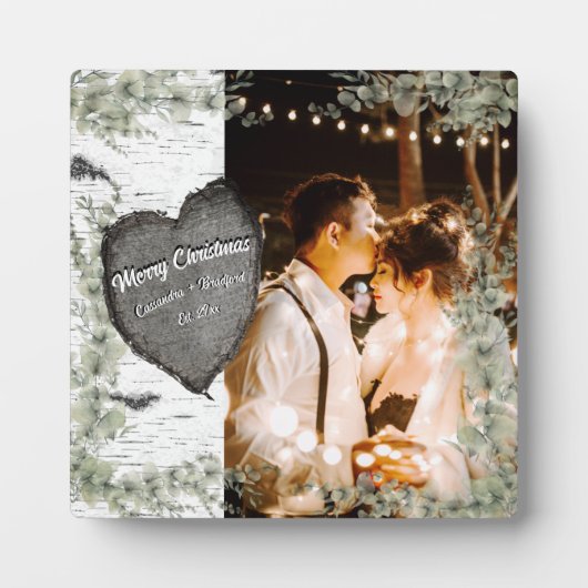 素朴な樹皮の木のハート チュカ リーフィー フォトプラーク (正面)