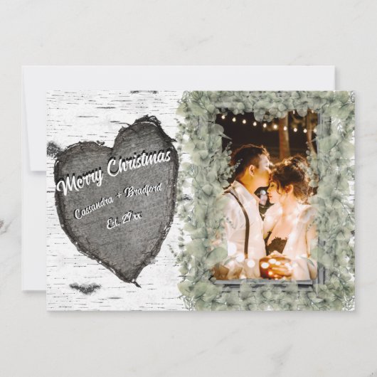 素朴な樹皮の木のハート 家族写真 シーズンカード (正面)