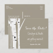 素朴な樺の木の彫刻ハート Save Date ポストカード (正面/裏面)