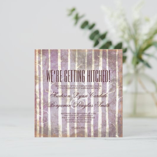 素朴な樺の木の《植物》アスペンの木の秋の結婚式の招待状 招待状 (スタンド正面)