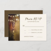 素朴な樺の木ツリーストリングライト結婚式RSVPカード 出欠カード (正面/裏面)