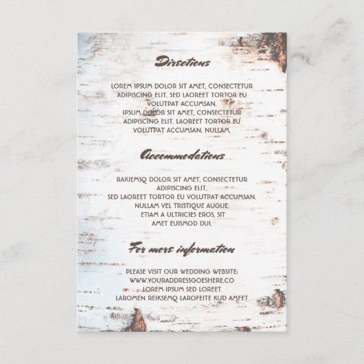 素朴な樺の皮の結婚式 詳細情報 エンクロージャーカード (正面)