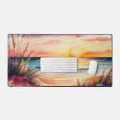 素朴な水の色のビーチサンセットシーン デスクマット (キーボード&マウス)