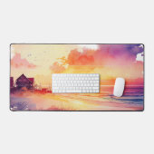 素朴な水の色のビーチサンセットシーン デスクマット (キーボード&マウス)