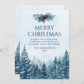 素朴な水の色の松の木の森クリスマス シーズンカード (正面/裏面)