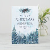 素朴な水の色の松の木の森クリスマス シーズンカード (スタンド正面)