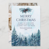素朴な水の色の松の木の森フォトクリスマス シーズンカード (正面/裏面)