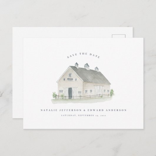 素朴な水の色の納屋の結婚式の日付を保存 ポストカード (正面/裏面)