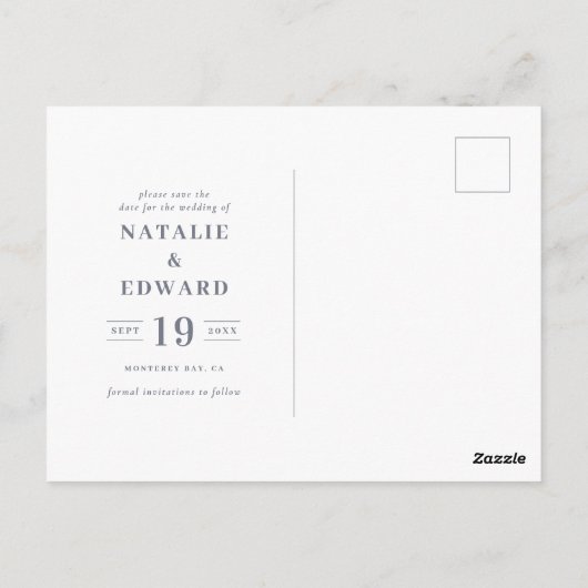 素朴な水の色の納屋の結婚式の日付を保存 ポストカード (裏面)