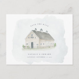 素朴な水の色の納屋の結婚式の日付を保存 ポストカード
