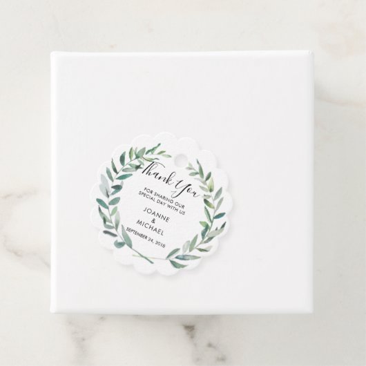 素朴な水の色オリーブの葉の結婚式ありがとう フェイバータグ (インサイチュ)