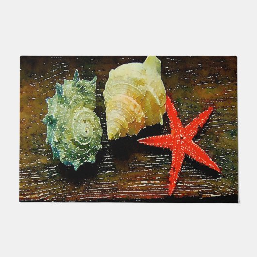 素朴な水の色シーシェルスターフィッシュビーチハウス ドアマット (正面)