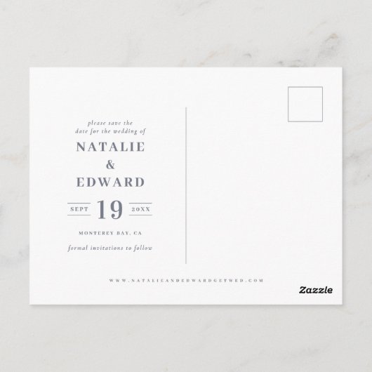 素朴な水の色結婚のリングの写真は日付を保存 ポストカード (裏面)