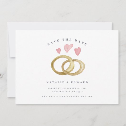 素朴な水の色結婚のリングは日付を保存 (正面)