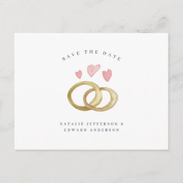 素朴な水の色結婚のリングは日付を保存 ポストカード