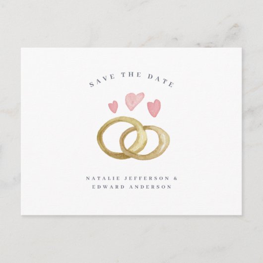 素朴な水の色結婚のリングは日付を保存 ポストカード (正面)