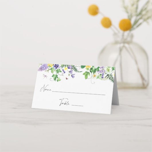 素朴な水仙とワイルドフラワーの名札 プレイスカード (正面)