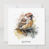 素朴な水彩のスズメ、カスタム シーズンカード (正面)
