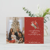 素朴な水彩の冬のカーディナルとホリーブランチ シーズンカード (スタンド正面)