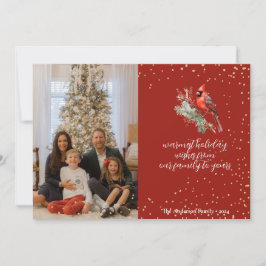 素朴な水彩の冬のカーディナルとホリーブランチ シーズンカード