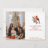 素朴な水彩の冬のカーディナルとホリーブランチ シーズンカード (正面)